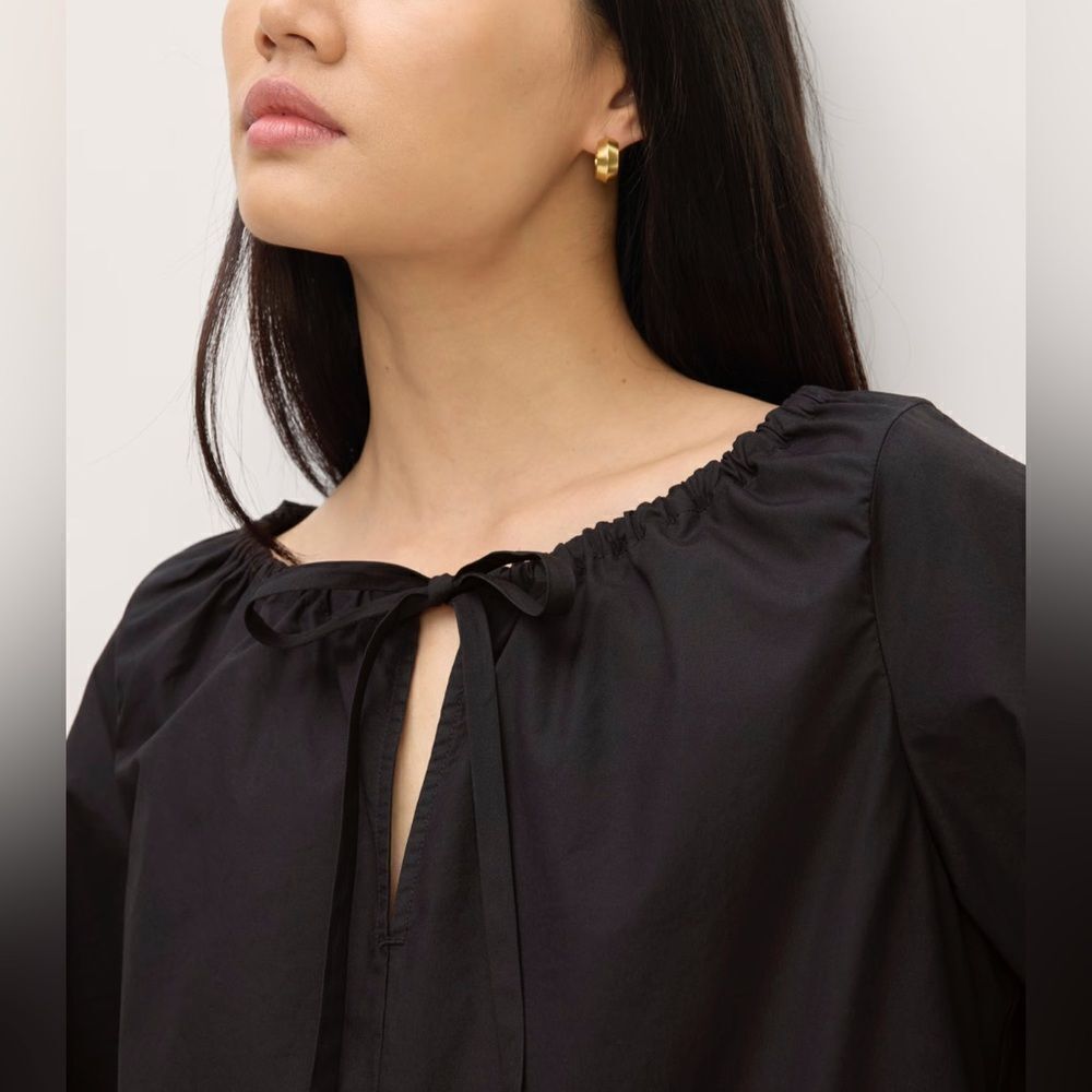 New Everlane The Supima® Puff-Sleeve Dress in Black Size M - Picture 13 of 13